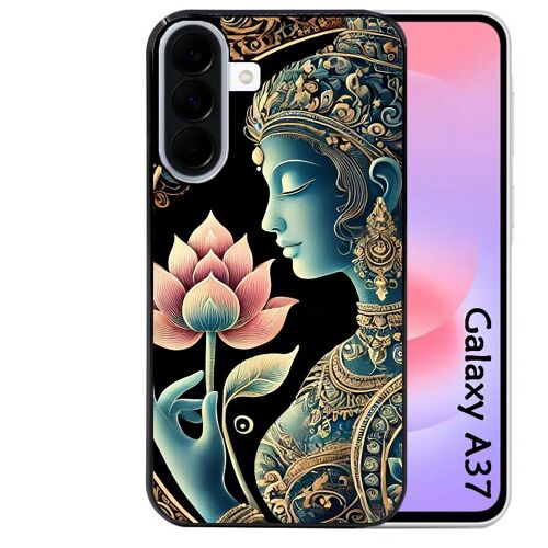 Coque noire Taperso pour Galaxy A37 avec motif bouddha et lotus