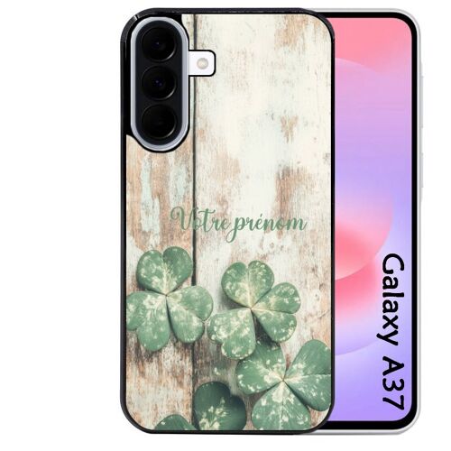 Coque noire Taperso pour Galaxy A37 avec motif bois et trefle personnalisee