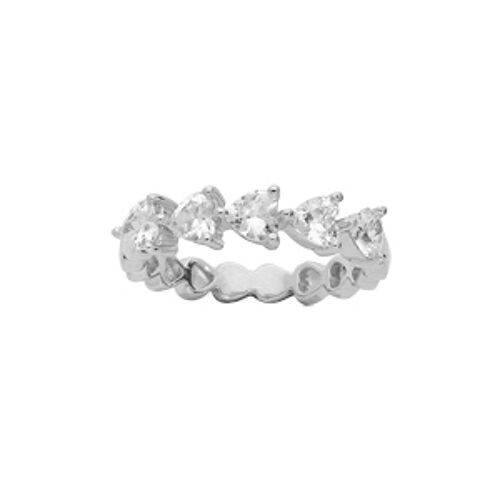 Bague Argent Rhodié 5 Coeurs Oxydes Blancs Sertis
