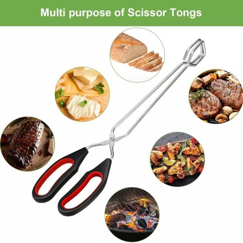 Pinces alimentaires multifonction en acier inoxydable rouge ¿ Pinces longues pour barbecue, charbon et pain S