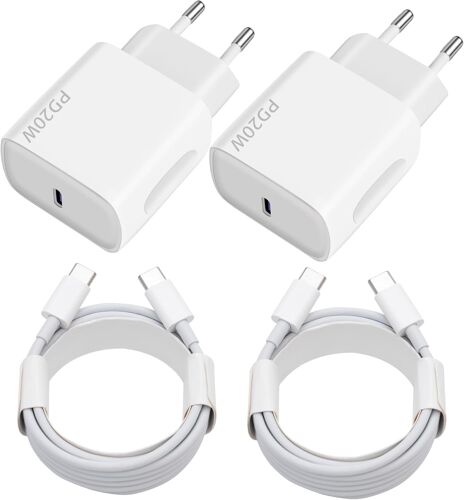 KALANKA-Chargeur USB C 20W, 2-Pack Prise USB C Chargeur Rapide avec 2x2m Câble USBC,Chargeur USBC Rapide pour iPhone17 16 15 Plus Pro Max Samsung Galaxy iPad Huawei Xiaomi,Prise USBC