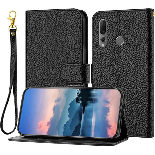 KALANKA-Étui pour Huawei P Smart Z STK-LX1 (6,59 Pouces) PU Magnétique Pochette Cuir Housse Litchi Impression Rabattable Case Stent Fonction Cover Noir