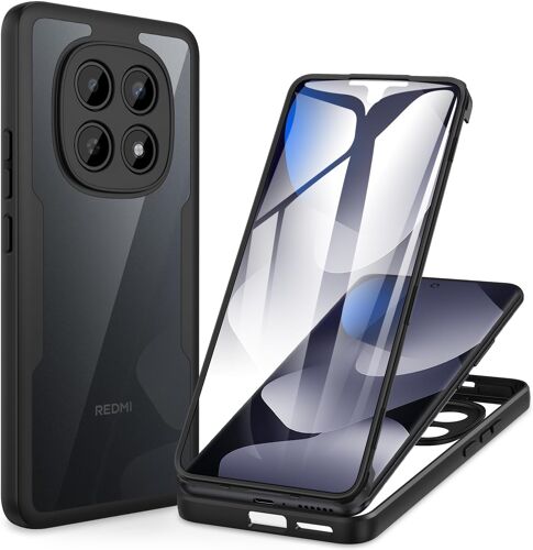 ELVORIX-Coque Xiaomi Redmi Note 15 4G, Antichoc Housse avec Protection d'écran, 360 Degrés Protégé Téléphone Etui Double Face Case Transparent Portable Intégrale Coque pour Redmi Note 15 4G -Noir
