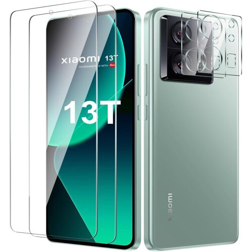 KALANKA-Protection Écran pour xiaomi 13T, Contient 2 Protecteurs d'écran et 2 films d'objectif Film en verre trempé de dureté 9H, HD Transparent Anti-Rayures Installation Facile
