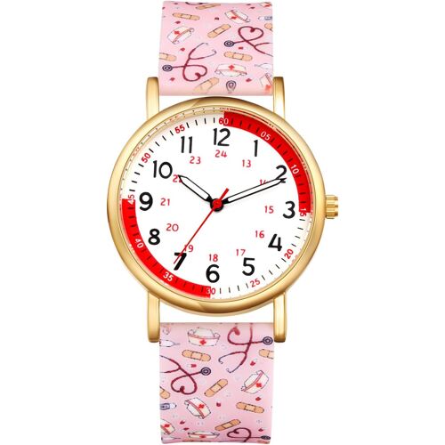 Kalanka-Montre Bracelet Étanche Pour Soignants: Montre Bracelet Étanche À Mouvement Quartz Analogique, Cadran Numérique, Calcul De Pulsations Manuel, Bracelet Silicone