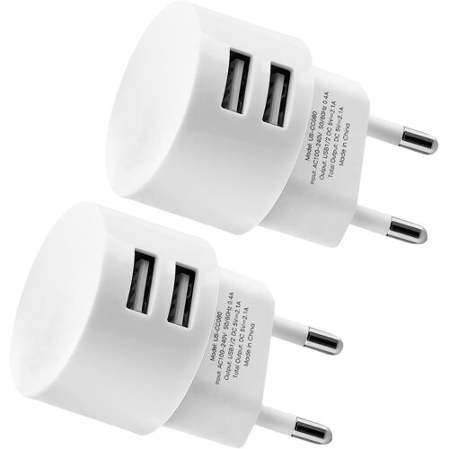 KALANKA-2 Pièces Double Prise USB-A 5V 2,1A Charge Rapide Adaptateur Secteur Chargeur USB Chargeur Secteur Universel pour Smartphones Tablettes mp3 -mp4 Lecteur ebooks ebooks navi etc