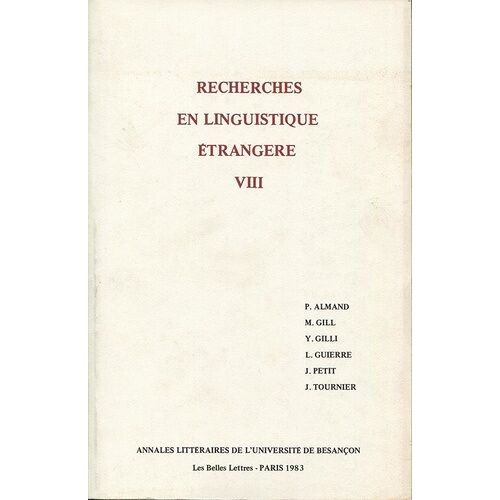 Recherches En Linguistique Étrangère - Tome 8