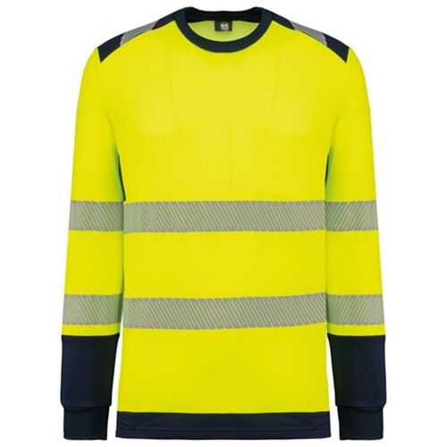 T-Shirt De Sécurité Haute Visibilité Recyclé - Unisexe - Wk361 - Jaune Fluo Et Bleu Marine
