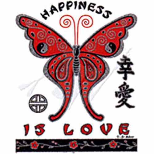 T-Shirt Femme Manches Courtes - Papillons Happiness Is Love - Effet Pailleté - Butterfly - 10394