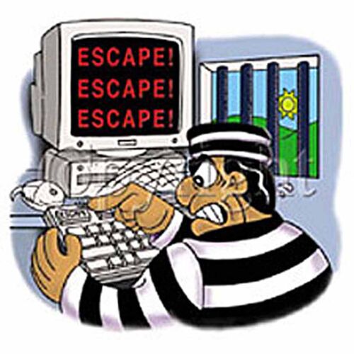 T-Shirt Homme Manches Courtes - Prisonnier Évasion Escape Humour Ordinateur - 12616 - Blanc