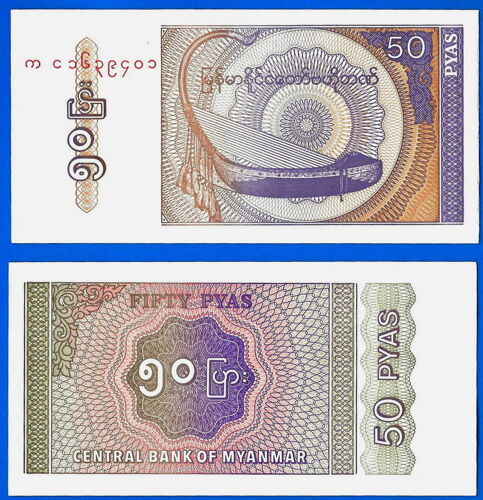Myanmar 50 Pyas 1994 Unc Musique Instrument Ex Burma Billet