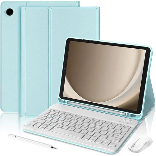 Coque Clavier pour Samsung Galaxy Tab A11 Plus / A9 Plus, Synthécuir Bleu avec Clavier + Stylet + Souris - E.F.Connection