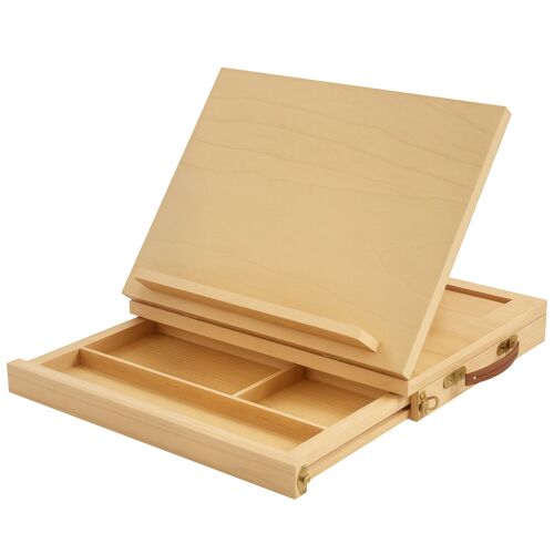 Mallette Chevalet Professionnel De Table Inclinaison Réglable 3 Compartiments De Rangement Bois De Hêtre