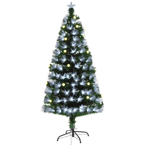 Sapin de Noël artificiel lumineux fibre optique LED + 20 ampoules + support pied Ø 63 x 120H cm 130 branches étoile sommet brillante vert