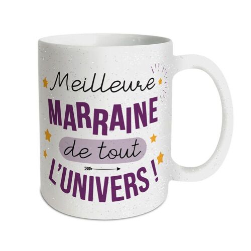 MUG CÉRAMIQUE PAILLETTES MARRAINE UNIVERS 30CL