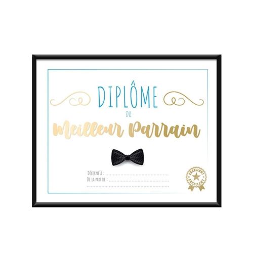 CADRE DIPLÔME MEILLEURE PARRAIN 20X25CM NOIR