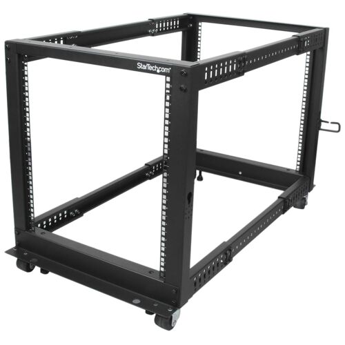 StarTech.com Rack Serveur Mobile 12U 4 Poteaux, Rack Réseau 19" 4 Poteaux avec Roulettes, Rack Roulant avec Profondeur Ajustable pour PC/AV/Données/Informatique - Roulettes, Pieds de nivellement ou Fixation au Sol