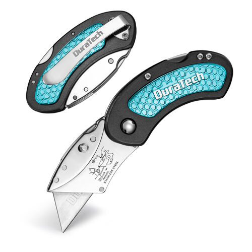 Cutter Pliant DURATECH Changement Rapide de Lame, Couteau Utilitaire de Poche Design en Forme d¿?uf, Facile a Transporter, Ideal pour Carton, Cuir, PVC et Papier