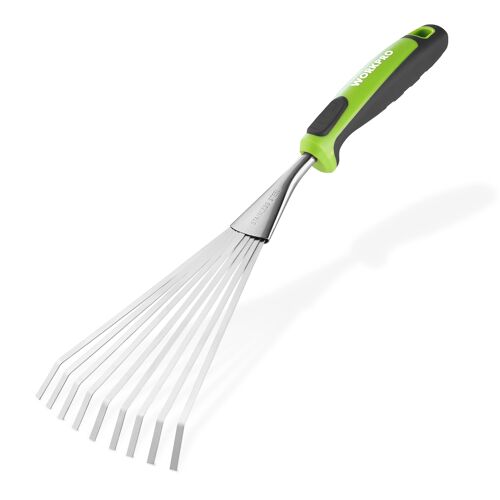 Rateau a Main WORKPRO, 41 cm Rateau de Jardin en Acier Inoxydable a 9 Dents, Outil de Jardin Robuste avec Poignee Souple, pour Feuilles, Massifs, Fleurs, Ameublir le Sol et Entretien du Jardin
