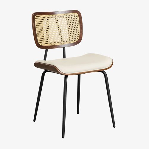 Chaise de salle à manger en bois, rotin et similicuir Raysa Bois Foncé