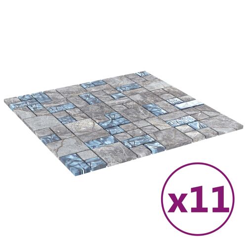 vidaXL Carrelage en mosaïque 11 pcs Gris et bleu 50 x 50 cm Verre