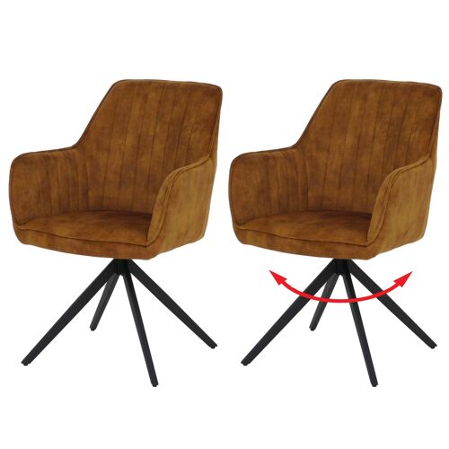 Lot de 2 chaises de salle à manger HWC-L79, chaise de cuisine avec accoudoirs pivotants et mécanisme de retour automatique, velours 440 g/m²   aspect daim, jaune moutarde