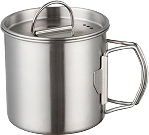 Kalanka-Tasse De Camping Avec Couvercle, Tasse À Eau En Acier Inoxydable Avec Poignées Pliables, Tasses De Randonnée Portables Pour Voyage Camping En Plein Air Randonnée(350ml)