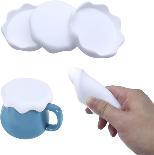 Kalanka-Couvercle Silicone - 4 Pièces Protection Anti-Poussière Boissons, Design Neige, Blanc, Pour Pots, Verres Et Tasses (Diamètre Intérieur 8 Cm)