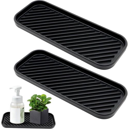 Kalanka-Lot De 2 Organiseurs D'évier En Silicone - Porte-Éponge En Silicone - Bac D'égouttement Pour Évier, Éponges, Brosses À Savon, Liquide Vaisselle (Noir, 23 X 9 X 1,2 Cm)
