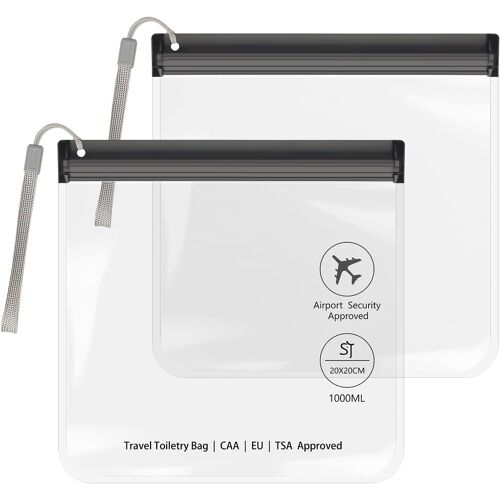 KALANKA-Lot de 2 Trousses de Toilette Transparentes pour Voyage Avion,Pochette Étanche TSA 20 x 20 cm,Sac Transparent Cabine,Accessoire Voyage Femme/Homme,Kit Avion Liquides,Sachet Zip Réutilisable