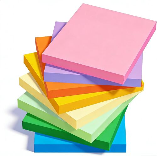 Kalanka-8 Bloc Sticky Notes Adhésives 76 X 76 Mm, 8 Couleurs Vives Notes Autocollants Avec Papier Inscriptible De Qualité Supérieure, Pour Ordinateur Portable, Bureau, École Et Maison,80 Feuilles/Blo