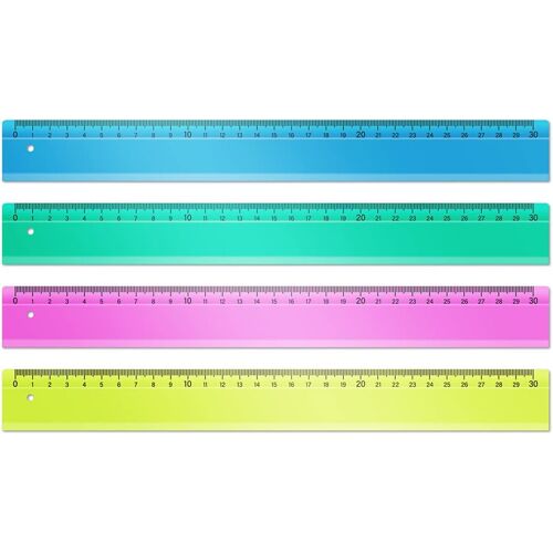 Kalanka-Lot De 4 Règles 30 Cm Incassables Et Flexible Règle Plate Graduée Pour L¿École Et Les Loisirs Créatifs Couleur Aléatoire Bleu, Vert, Rose Ou Jaune