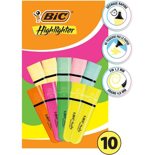 Kalanka-Marking Surligneurs À Pointe Biseautée Et Longue Durée Pour Usage Scolaire Et Professionnel (1.2 Mm-4.6 Mm) - Couleurs Assorties Néon Et Pastel, Boîte De 10
