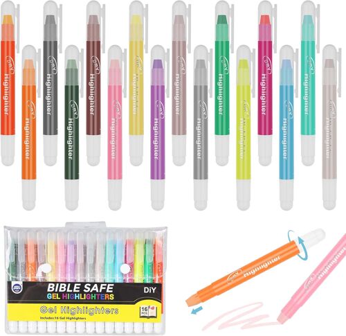 Kalanka-Lot De 16 Surligneurs De Couleur Pour La Bible - 16 Couleurs Différentes - Surligneurs En Gel - Marqueurs Bibliques Pour Écrire, Prendre Des Notes Et Dessiner À L'école, Au Bureau Et À La
