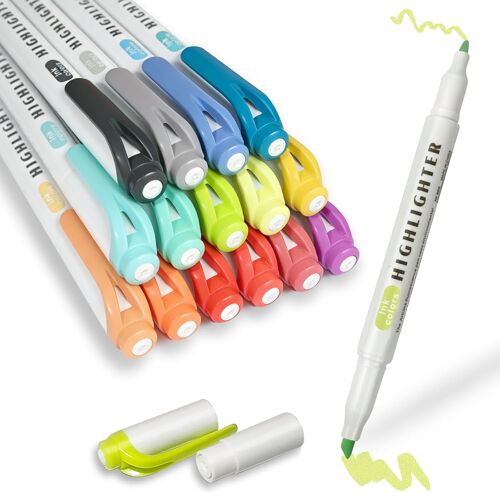 Kalanka-Lot De 15 Surligneurs Pastel Pointe Biseautée Couleurs Assorties, Marqueurs Doux Séchage Rapide Pour Fournitures De Bureau