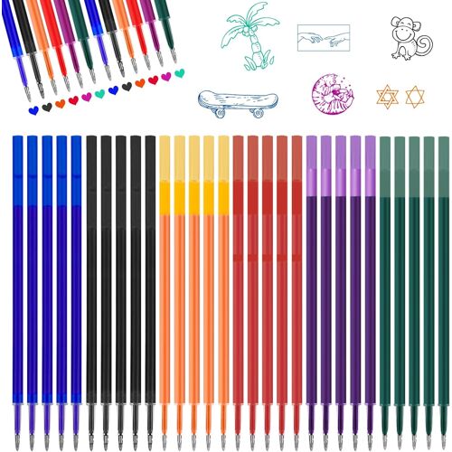 Kalanka-Lot De 30 Recharges De Rechange Effaçables, Compatibles Avec Legami, Pointe 0,7 Mm, Hauteur 13 Cm, Bleu, Noir, Rouge, Vert, Violet, Orange - Recharge De Stylo Gel Effaçable, Recharges Pour St