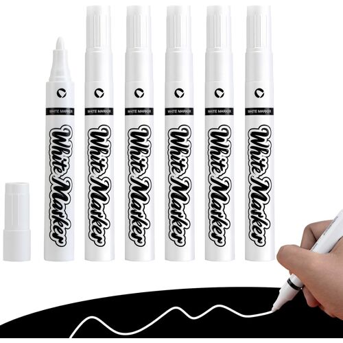 Kalanka-6× Feutres Blancs Effaçables Pour Tableau Noir, Marqueur Craie Liquide À Pointe Fine 3mm, Stylo Craie Blanc Feutre Fenetre Effacable Pour Verre Fenêtre Ardoise Métal Plastique, Non Toxique