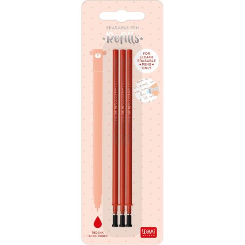 Kalanka-Legami - Lot De 3 Recharges Pour Stylo Gel Effaçable, Hauteur 13 Cm, Encre Thermosensible Rouge, Pointe 0,7 Mm