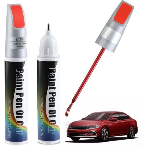 Kalanka-2pcs La3v Rouge Indien Stylo Retouche Peinture Voiture Pour Volkswagen/Vw, 2-In-1 Peinture Voiture Carrosserie, Stylo Anti Rayure Voiture, Stylo Réparation Des Rayures Auto De Peinture