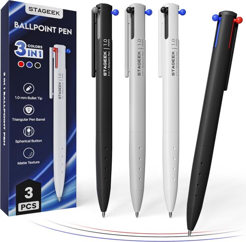 Kalanka-Lot De 3 Stylos Multicolores 3 En 1, Pointe Moyenne De 1 Mm, Écriture Lisse, Stylos Rétractables Colorés Pour Bureau, Fournitures Scolaires, Notes D'allaitement Et Prise De Notes, Écriture