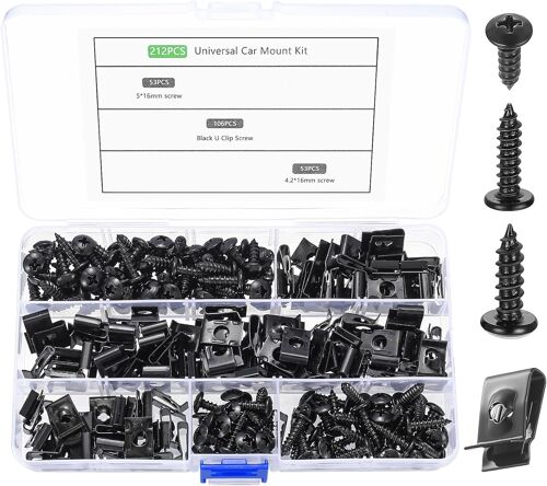 Kalanka-212 Pcs Vis Et Écrous, U Clips De Fixation Voiture, Vis De Carrosserie Autotaraudeurs, Boulons De Agrafes Carrosserie, U Clip De Fixation En Métal Pour Voiture Garde-Boue Pare-Chocs Cache Mot