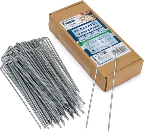 Kalanka-¿ Lot 100 Piquets De Fixation Acier Galvanisé 170 Mm X 35 Mm ¿ Ø 3 Mm ¿ Agrafes De Jardin Pour Toile De Paillage, Gazon Synthétique, Tuyaux