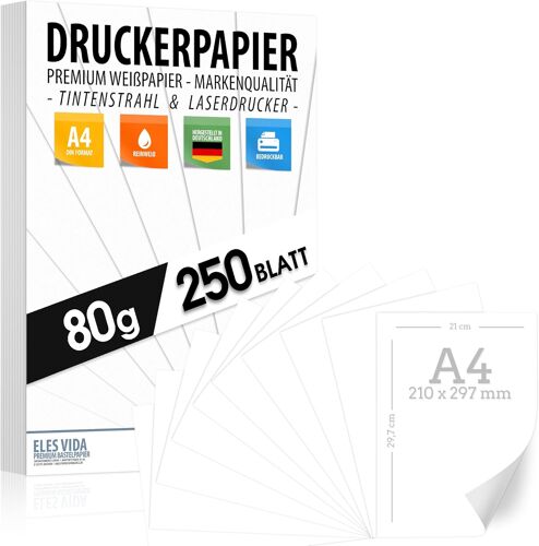 Kalanka-Lot De 250 Feuilles De Papier Pour Imprimante A4 80 G Blanc Pur Format A4 21 X 29,7 Cm Papier Pour Photocopieur, Imprimante Laser Et Jet D'encre Pour Université, Photographie, Présentations,