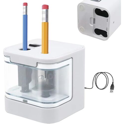 Kalanka-Taille-Crayon Électrique 6-12 Mm Usb Et Batterie Avec Récipient - Automatique Pour Crayons Épais Et Fins - Enfants, Maison, École - Blanc