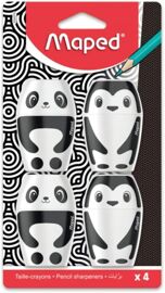 Kalanka-- Lot De 4 Taille-Crayons Shakky Pingouin Et Panda - Taille-Crayons Avec Réserve Et 1 Trou Pour Crayons Standards - Facile À Utiliser