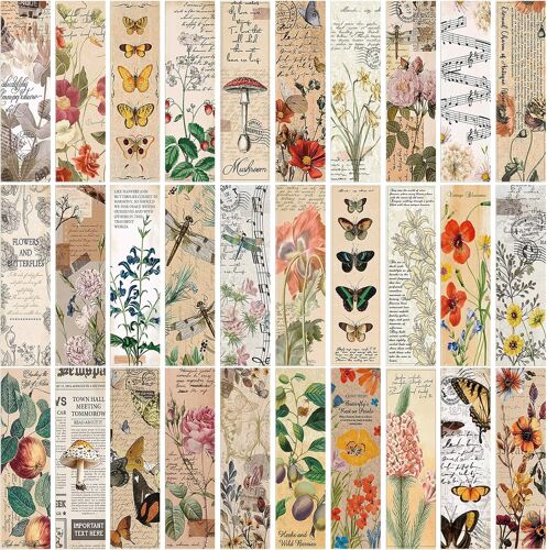 Kalanka-30 Pièces Marque-Pages Vintage En Papier, Fleurs Papillons Signet Carton Double Face Pour Amoureux Livres, Clips À Pages Bookmark Rétro Pour Femmes Hommes Enfant, École Bureau, Cadeau De Lect