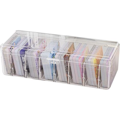 KALANKA-Boîte de Rangement pour Cartes, 24,8 x 10 x 7,5 cm - Organiseur Transparent avec Diviseurs Amovibles, Parfait pour Cartes de Révision, Carte de Visite, Notes et Carte de Collection