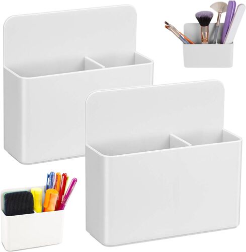 KALANKA-2 Pièces Tableau Magnétique Boîte de Rangement Blanc,Porte-Stylo pour Tableau Blanc avec Compartiments,Support Magnétique de Marqueur, pour Réfrigérateur, École, Maison, Bureau