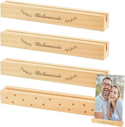 Kalanka-4 Porte-Cartes En Bois Porte-Photos En Bois Avec Dictons Supports De Cartes Postales En Bois Pour Cartes Postales Marque-Places Numéros De Table Étiquettes Nominatives Mariage (Heureux)