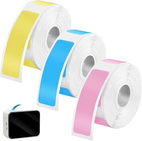 Kalanka-Lot De 3 Rouleaux De Ruban D'étiquettes,Ruban D'étiquettes Thermique Étanche,12 X 40 Mm Etiqueteuse Autocollantes Pour Imprimante Thermique P15/ D30/ D110/ D11/ D101 (Couleurs Rouge,Jaune,Ble
